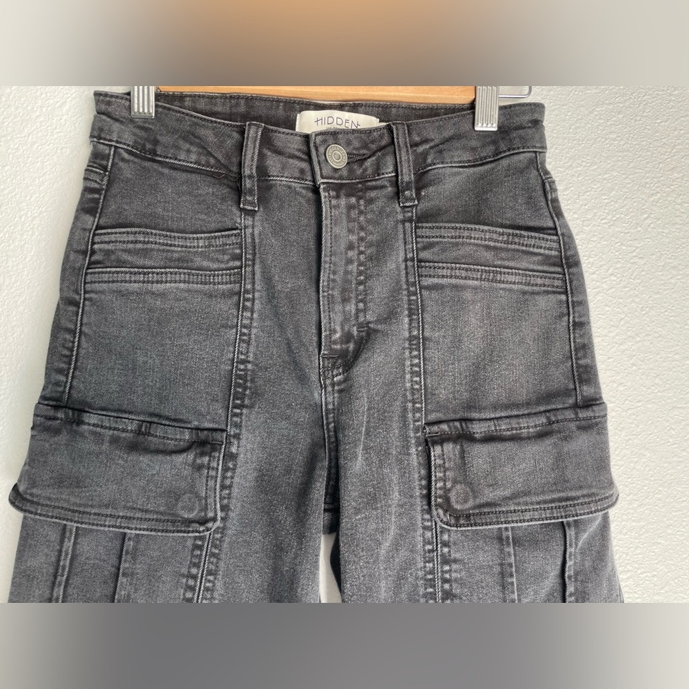 Hidden LA Tracey Cargo Jeans Black Faded High Rise Straight Leg - Picture 4 of 13